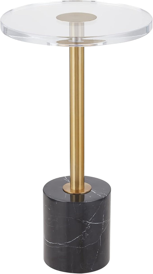 LIKENOW Furniture Acrylic Side Table,Clear Small Round End Table for Living Room,Bedroom,Office | Modern Nightstand with Marble Base,Gold Post,Clear Top for Drink,Food,Snack,Assembly(Black)