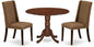 East West Furniture DLFL3-MAH-18 3 Piece Dining Set Contains a Round Dining Room Table with Dropleaf and 2 Brown Linen Linen Fabric Upholstered Parson Chairs, 42x42 Inch, Mahogany