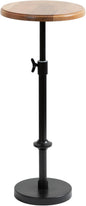 Kate and Laurel Engles Modern Adjustable-Height Pedestal Drink Table; 10 x 10 x 30; Natural Wood and Black; Transitional Round Indoor Metal Plant Stand with Solid Wood Tabletop