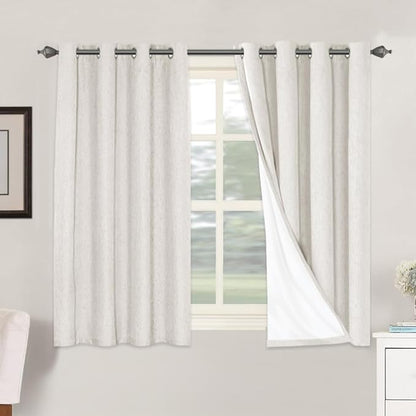 H.VERSAILTEX Primitive Linen Curtains 100% Blackout Curtain Drapes Burlap Fabric Curtains with White Thermal Insulated Liner, Grommet Top Curtains Living Room/Bedroom (2 Panels, 52 x 54 Inch, Ivory)