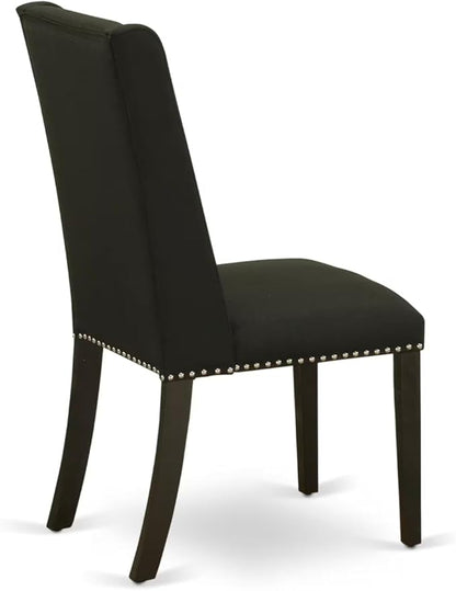 East West Furniture V627FL624-6 6 Piece Dining Room Table Set Contains a Rectangle Kitchen Table with V-Legs and 4 Black Linen Fabric Parson Chairs with a Bench, 40x72 Inch, Multi-Color