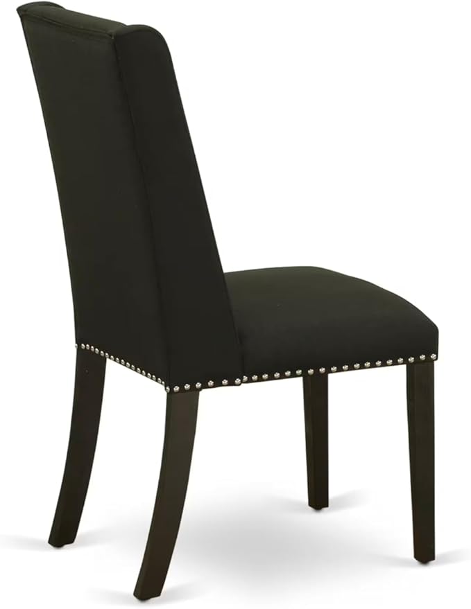 East West Furniture V627FL624-7 7 Piece Modern Dining Table Set Consist of a Rectangle Wooden Table with V-Legs and 6 Black Linen Fabric Parson Dining Chairs, 40x72 Inch, Multi-Color