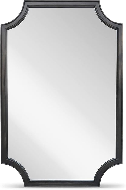 WallBeyond 24" x 36" Full Scalloped Corners Arch Rectangle Wall Mirror with Wood Frame for Entryway, Living Room or Bedroom Home Decor - Light Woodgrain [24" x 36" Black]