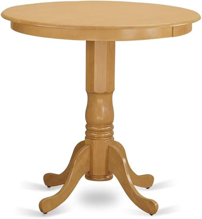 East West Furniture JACF5-OAK-C 5 Piece Counter Height Pub Set Includes a Round Dining Table with Pedestal and 4 Linen Fabric Upholstered Kitchen Chairs, 36x36 Inch, Oak
