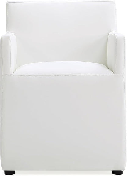 Manhattan Comfort Anna Square Modern Dining Chair with Arms, Head-to-Toe Faux Leather Upholstered Accent Armchair with Plastic Foot Padding, Set of 2, Cream