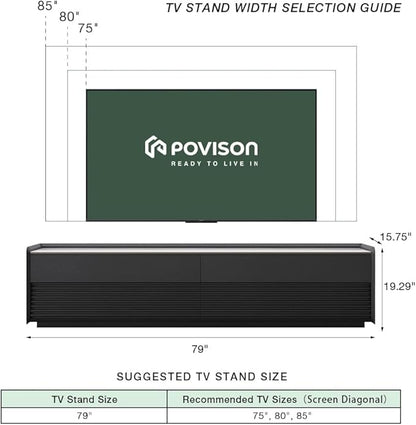 POVISON Fully-Assembled Mid Century Glossy Sintered Stone TV Stand, 78.74" Wood Media Console with Adjustable LED Light, Entertainment Center with Storage for Living Room