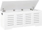 DINZI LVJ Storage Chest, 47.3” Wooden Toy Box with 2 Safety Hinges, Retro Entryway Shoe Storage Bench with Flip-Top, Sturdy Large Storage Trunk for Living Room, Bedroom, Easy Assembly, White
