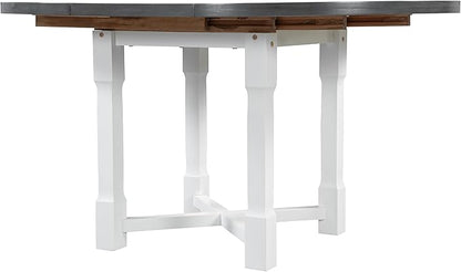 Merax 5-Piece Extendable Dining Table and 4 Upholstered Chairs, Round Oval Dining Table Set for 4, Wood MDF Kitchen Table Set with Removable Leaf for Dining Room, 42" to 58" (Grey+White)