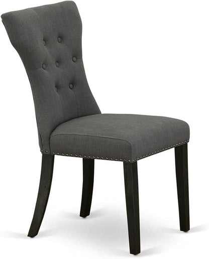 East West Furniture GAP6T50 Gallatin Parson Chairs - Button Tufted Nailhead Trim Dark Gotham Linen Fabric Upholstered Dining Chairs, Set of 2, Wirebrushed Black
