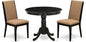 East West Furniture ANLA3-ABK-47 3 Piece Dining Room Furniture Set Contains a Round Kitchen Table with Pedestal and 2 Light Sable Linen Fabric Parson Dining Chairs, 36x36 Inch, Wirebrushed Black