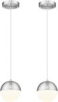 LMS Mid Century Pendant Lights, Brushed Nickel Kitchen Island Light Fixtures with White Globe Glass Shade, Adjustable Hanging Cord, 2-Pack for Home Office Dining Room Bathroom, LMS-186PL-BNWS2PK