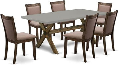 East West Furniture X797MZ748-7 7 Piece Dining Room Furniture Set Consist of a Rectangle Dining Table with X-Legs and 6 Coffee Linen Fabric Upholstered Chairs, 40x72 Inch, Multi-Color