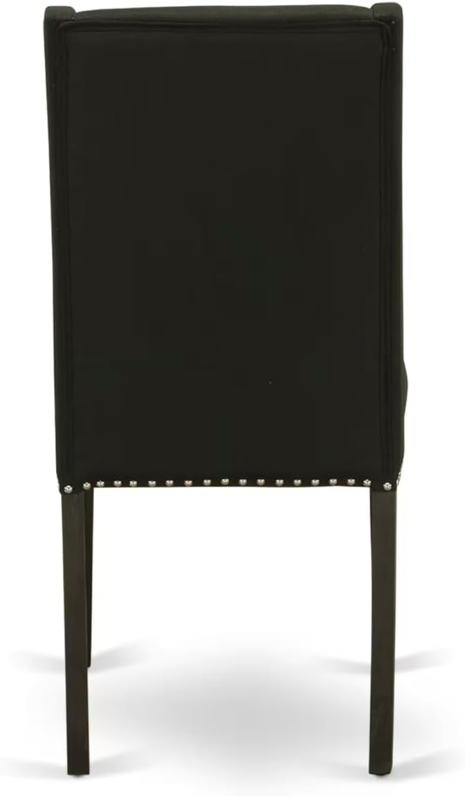 East West Furniture V677FL624-9 9 Piece Kitchen Table Set Includes a Rectangle Dining Table with V-Legs and 8 Black Linen Fabric Parsons Dining Chairs, 40x72 Inch, Multi-Color