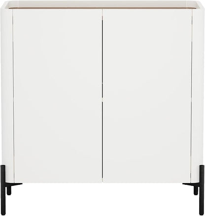 Manhattan Comfort Abbey Accent Cabinet with Doors, Tray Top Design and Adjustable Shelves, Sleek Modern Storage Furniture for Dining Area, Living Room, Bedroom, Entryway, Maple and Off White
