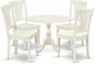 East West Furniture DMAV5-LWH-W 5 Piece Modern Dining Table Set Includes a Round Wooden Table with Dropleaf and 4 Dining Chairs, 42x42 Inch, Linen White