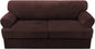 H.VERSAILTEX Sofa Cover 3 Piece T Cushion Sofa Slipcovers Thick Velvet Couch Cover Furniture Protector Stretch T Cushion Sofa Covers for 2 Cushion Couch with 2 T Cushion Covers Washable, Brown