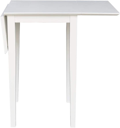 IC International Concepts, Solid Wood Small Drop Leaf Dining Table, Solid Real Wood, Sturdy Parawood, White
