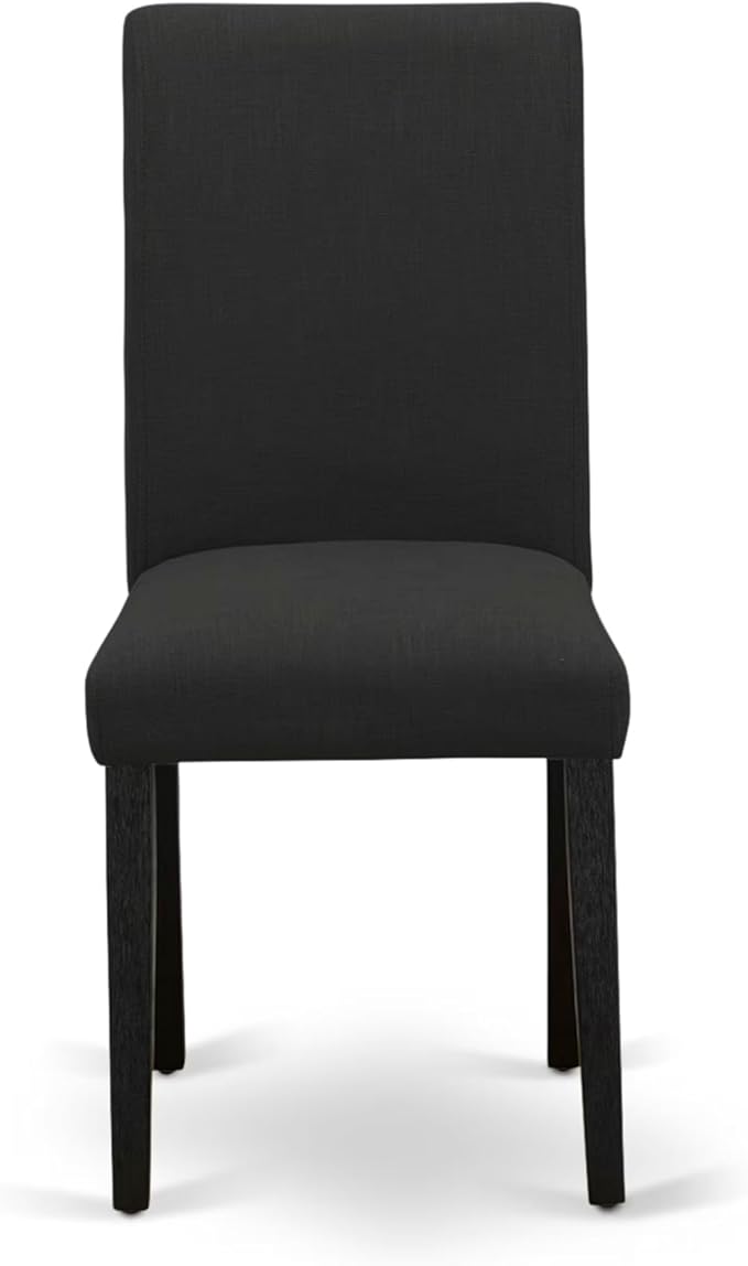 East West Furniture V627AB624-7 7 Piece Modern Dining Table Set Consist of a Rectangle Wooden Table with V-Legs and 6 Black Color Linen Fabric Parsons Dining Chairs, 40x72 Inch, Multi-Color