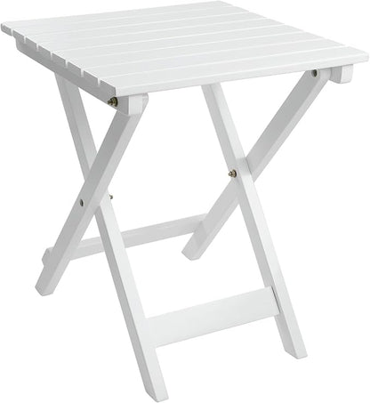 Outdoor Patio Side Table Small Wood End Square Table Folding Coffee Furniture for Living Room, Bedroom, Plant Stand, Camping Portable White
