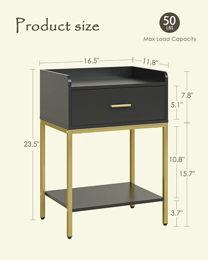 Nightstand,3-Tier Modern Night Stand,Bedside Table with Storage Drawer and Shelf,Small Side Table for Bedroom,Living Room,Black