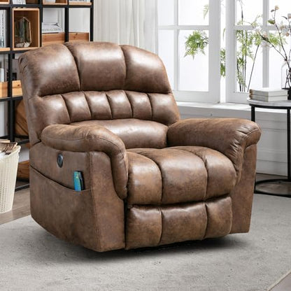 Phoenix Home Large Power Lift Recliner with Massage and Heat for Elderly, Heavy Duty & Safety Motor Reclining Chair, Faux Leather Electric Wider Recliner with USB Ports, 2 Side Pockets, Brown