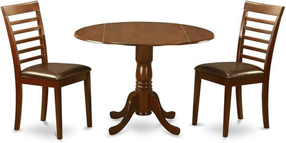 East West Furniture DLML3-MAH-LC 3 Piece Dining Room Furniture Set Contains a Round Kitchen Table with Dropleaf and 2 Faux Leather Upholstered Dining Chairs, 42x42 Inch, Mahogany