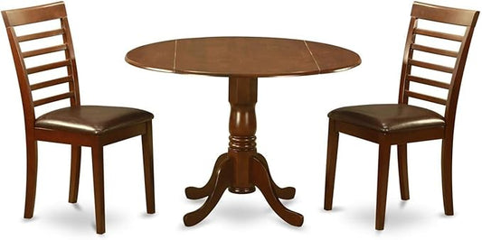 East West Furniture DLML3-MAH-LC 3 Piece Dining Room Furniture Set Contains a Round Kitchen Table with Dropleaf and 2 Faux Leather Upholstered Dining Chairs, 42x42 Inch, Mahogany