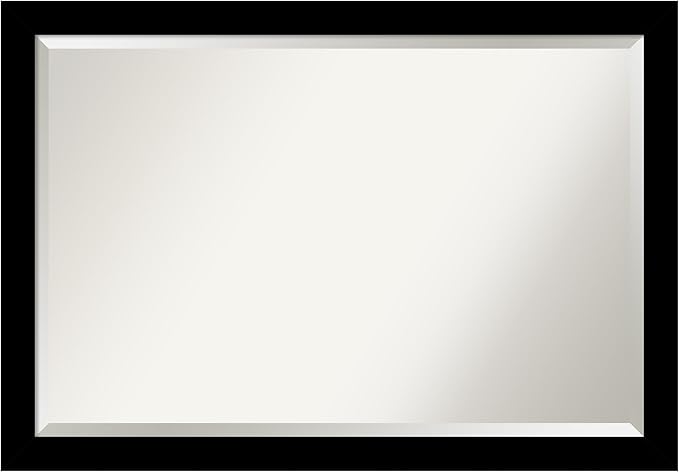 Amanti Art Black Bathroom Mirror for Over Sink, 28x40 Brushed Black Rectangle Vanity Mirror, Large Modern Contemporary Frame, Hangs Horizonally and Vertically, Bathroom Wall Decor, Beveled Edge
