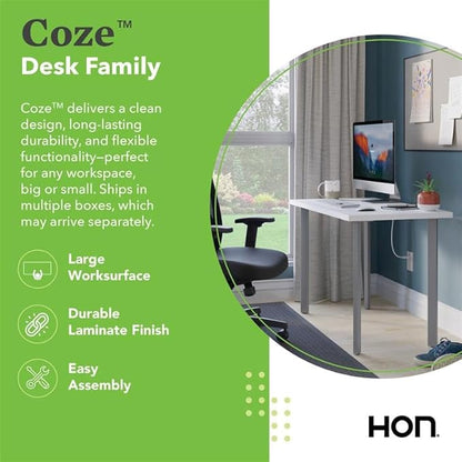 HON Coze Home Office Desks, Sturdy Table Computer Desk, 54", White Top, White Base