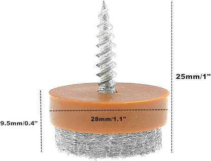ALIMITOPIA 40pcs Screw-on Furniture Felt Pad Chair Glide Slider Hardwood Floor Protector for Wooden Leg Feet of Chair Table Furniture(Φ28mm or 1.1";Brown)
