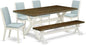 East West Furniture X077LA015-6 6 Piece Dining Set Contains a Rectangle Dining Room Table with X-Legs and 4 Baby Blue Linen Fabric Parson Chairs with a Bench, 40x72 Inch, Multi-Color
