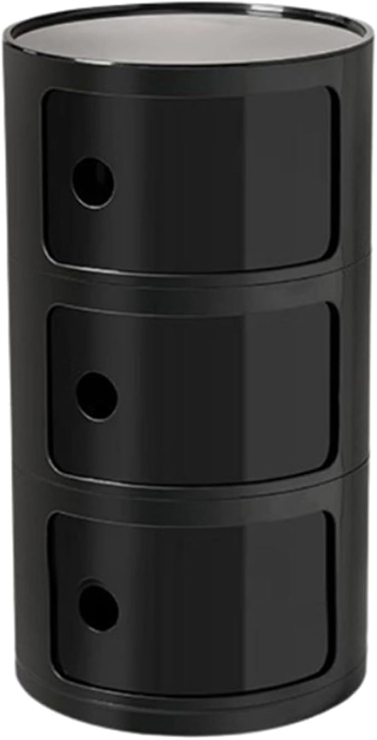 Round Nightstand with 3 Drawers, Modern Style Side Table, Multifunctional End Table Storage Cabinet for Living Room, Bedroom, Bathroom (Black)