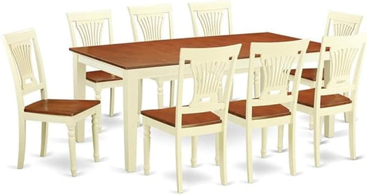 East West Furniture QUPL9-WHI-W 9 Piece Modern Dining Table Set Includes a Rectangle Wooden Table with Butterfly Leaf and 8 Kitchen Dining Chairs, 40x78 Inch, Buttermilk & Cherry