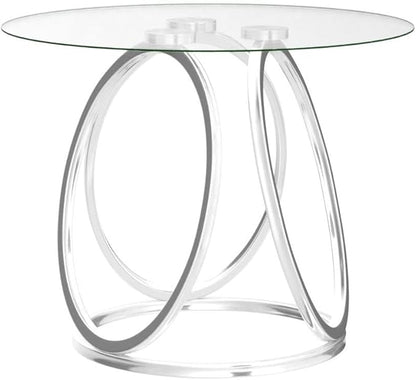 O&K FURNITURE Silver End Table for Living Room, Glass Side Table for Bedroom, Modern Round Glass Nightstand with Metal Frames for Home Office, Chrome Finish, 1 PC