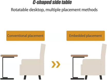 Pedestal C-Shaped Adjustable Small End Tables for Small Spaces Side Table，Desktop can Turn 360° and The Height of The Sofa Side Table can be Adjusted（Black Desktop + Black Bottom）