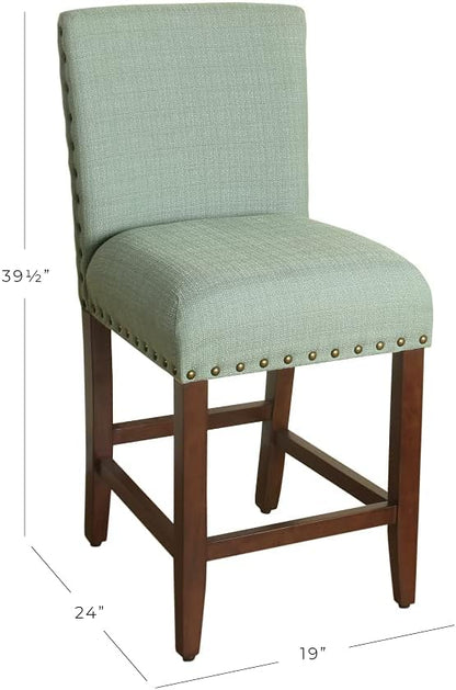 Homepop Home Decor | Backless Nailhead Trim Counter Height Bar Stools | 24 Inch Bar Stools | Decorative Home Furniture (Seafoam)