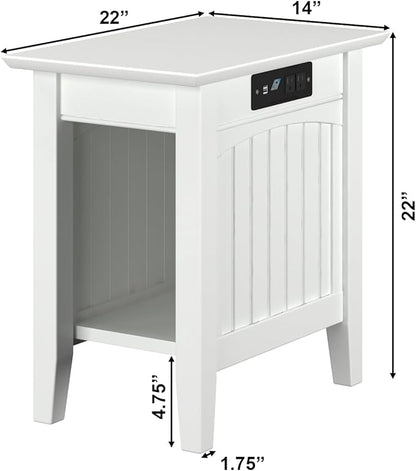 AFI Nantucket Chair Side Table with Built-in Charger in White