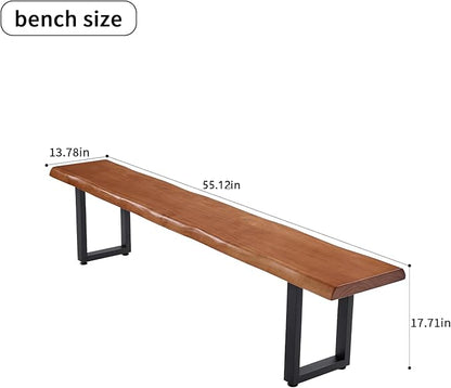 Stylish Brown Wooden Long Bench with Sturdy Metal Legs – Versatile Seating for Office, Restaurant, Living Room, and Meeting Room(Brown Bench, 55.12in)