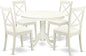East West Furniture HLBO5-LWH-LC 5 Piece Dining Set Includes a Round Dining Room Table with Pedestal and 4 Faux Leather Upholstered Chairs, 42x42 Inch, Linen White