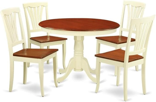 East West Furniture HLAV5-BMK-W 5 Piece Kitchen Table Set for 4 Includes a Round Dining Table with Pedestal and 4 Dining Room Chairs, 42x42 Inch, Buttermilk & Cherry