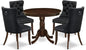 East West Furniture ANDA5-AWA-12 5 Piece Kitchen Table Set Includes a Round Dining Table with Pedestal and 4 Polyester Fabric Upholstered Parson Chairs, 36x36 Inch, Antique Walnut