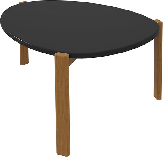 Manhattan Comfort Gales Mid Century Modern Coffee Table with Oval Triangle Shaped Top, Accent Furniture for Living Room Made from Solid Eucalyptus Wood, Matte Black