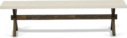 East West Furniture X727MZN32-6 6 Piece Kitchen Table Set Contains a Rectangle Dining Table with X-Legs and 4 Light Beige Linen Fabric Parson Chairs with a Bench, 40x72 Inch, Multi-Color