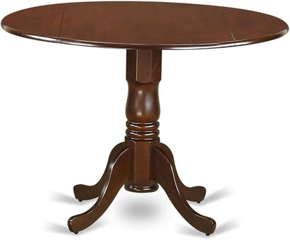 East West Furniture DLFL3-MAH-18 3 Piece Dining Set Contains a Round Dining Room Table with Dropleaf and 2 Brown Linen Linen Fabric Upholstered Parson Chairs, 42x42 Inch, Mahogany