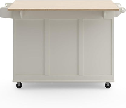 Homestyles Dolly Madison Off-White Mobile Kitchen Island Cart with Wood Drop Leaf Breakfast Bar