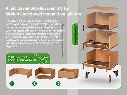 Sebastack Night Stand, Customizable 2 Drawers Bedside Table, End Table, Side Table for Bedroom, Dormitory, Mid-Century Style Wood Chest of Furnitures, Basswood Color