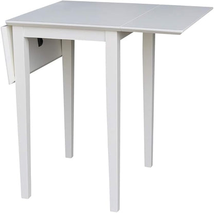 IC International Concepts, Solid Wood Small Drop Leaf Dining Table, Solid Real Wood, Sturdy Parawood, White