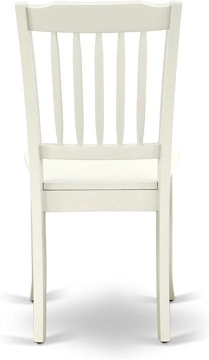 East West Furniture SUDA5-LWH-W 5 Piece Dining Room Furniture Set Includes a Round Kitchen Table with Dropleaf & Shelves and 4 Dining Chairs, 42x42 Inch, Linen White