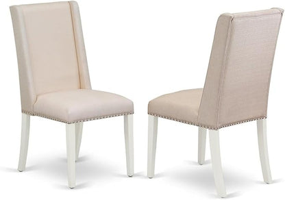 East West Furniture ANFL3-LWH-01 3 Piece Dining Room Furniture Set Contains a Round Kitchen Table with Pedestal and 2 Cream Linen Fabric Parson Dining Chairs, 36x36 Inch, Linen White