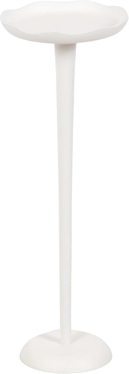 Kate and Laurel Alessia Modern Decorative Metal Drink Table, 8 x 8 x 22, White, Transitional Round Cast Aluminum Pedestal Plant Stand with Rough Texture and Wavy Scalloped Edge